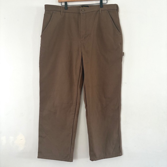 Stanley Mens 40x30 Brown Fleece Fleece Lined Carpenter Pant Workwear Relaxed - Picture 1 of 9